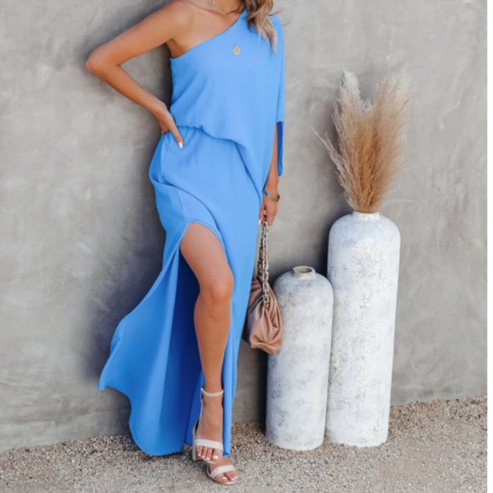 VICI FROM THE SOURCE ONE SHOULDER MAXI DRESS